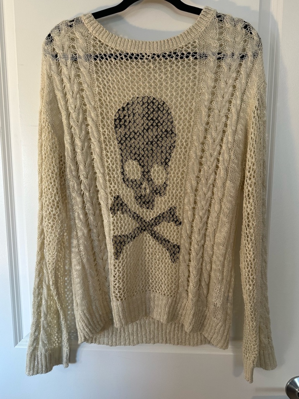 Cream Open-Knit Skull Sweater - Brand:Shein